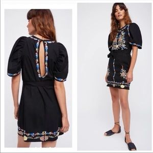 Free People Boho Evangeline Embroidered Mini Dress in Black, Medium